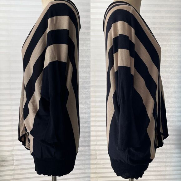 Adrienne Vittadini Sweatshirt V-neck Striped black-tan, Size L(see measurements) - Picture 5 of 8